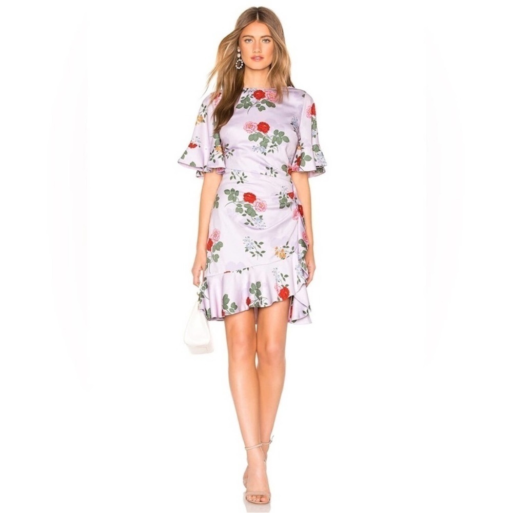 Keepsake The Label Pretty One Floral Ruffle Mini Dress in Lilac Floral